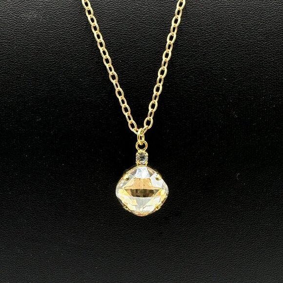Victoria Lynn Necklace Gold Tone Champagne Swarovski Crystal Pendant 20.5 Inch - Picture 1 of 9